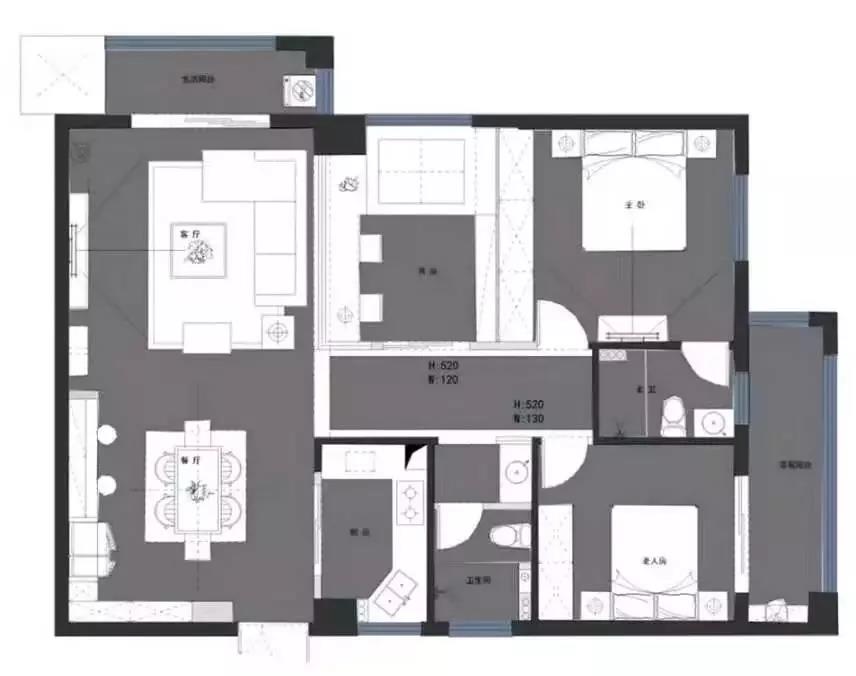 118平的現代風三居室，電視背景墻做得好有個性！